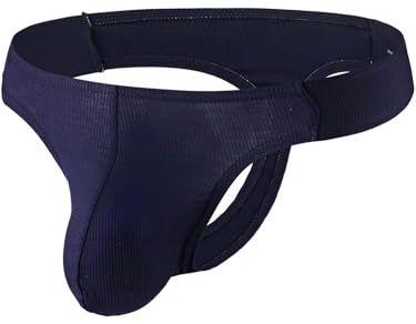 Sommarkod stringtrosa för män, bekväma män, underkläder, stringkalsonger, ribbade underbyxor med elastisk linning på sidan, Marinblå, L