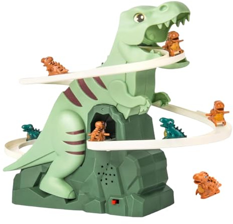 Stair Slide Climbing Dinosaur Electric Toy - Kids Roller Coaster with Lights and Interactive Music Sound Effects，Dinosaur Track ，Educational Stair Slide Race Track for Children Birthday Gift