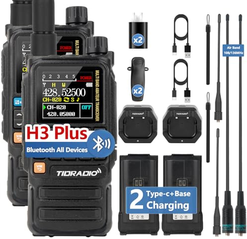 Ham Radio TIDRADIO TD-H3 Plus Walkie Talkies for Adults Long Range-2 Pack | Bluetooth-headphone-connectable, Wireless Programming, Multi-band, Rechargeable Batteries 2 Way Radio