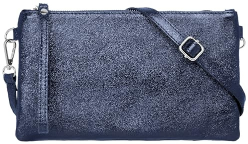 Caspar Elegante Leder Clutch Damen Umhängetasche Abendtasche mit Metallic Finish - CLASSIC LINE - Modell No.717 - Made in Italy