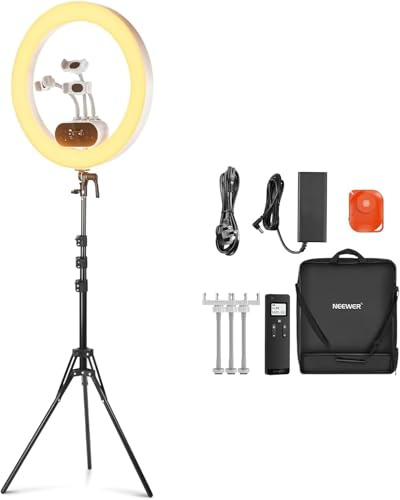 NEEWER 19 100W High Power LED Ring Light with Tripod Stand & 3 Phone Holders Compatible with iPhone, 2900-7000K CRI97+ App&2.4G Control Lighting for Selfie Video Recording Makeup Streaming, RH100B