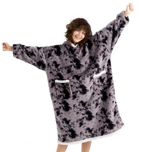 Oversized Blanket Hoodie, Long Tie Dye Giant Wearable Blanket, Ultra Soft Sherpa Fleece Oversized Hoodie With Two Pockets, Warm Cozy Oodies for Women Men Girls Boys Adults-One Size Fits All