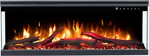 Cheminée électrique LED AFLAMO Unique Pro – Murale ou encastrable, Effet Flamme réaliste, 15 Couleurs, Chauffage, appli Mobile, Alexa, Son Bois, 80–180 cm(100x39x20)