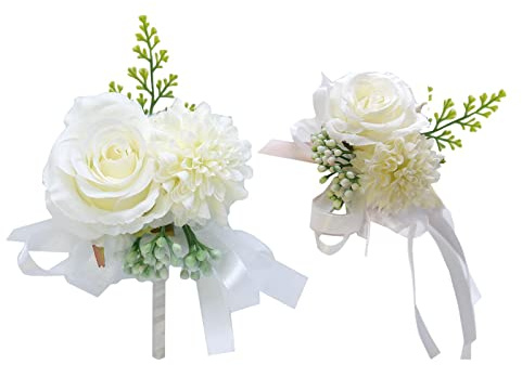 Handgefertigte Ansteckblume für das Handgelenk, Ansteckblume für Hochzeit, Party, Weiß, 15 x 12 cm