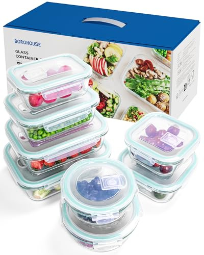BOROHOUSE 8-Pack Premium Glass Containers with Vented Lids- Oven-to-Freezer Safe (-20°C~510°C), Microwave Safe - Bake, Meal Prep & Storage - Gift Ready Packaging