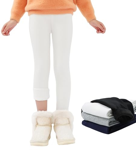 JinBei Leggings Térmicas para Niña Forro Polar Invierno Pantalones Calentitos Largos Algodón Mallas Infantiles Suaves Grueso Pantalón Ropa Niños Blanco para Deportes Causal, 10-11 Años
