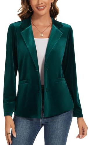 Kyzoeyou Blazer décontracté à manches longues en velours pour femme - Veste élégante pour le travail, le bureau - Avec poches à boutons, G-vert cobalt, XL