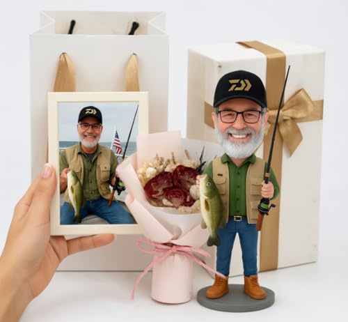 Custom Bobblehead,Personalized Fisherman Bobblehead,Handmade Bobbleheads Figurine,Action Figure Based on Your Photo,Bobble Head Gift for Boyfriend Husband Boss Office Coworker (for Boss)