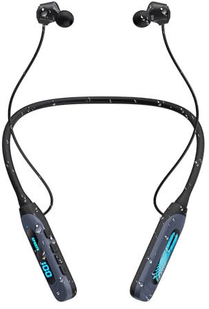 JL&MI Neckband Bluetooth Headphones, Skin-touch liquid silicone body in-ear headphones, Wireless Sport Mic Earphones with LED Battery Display, Bluetooth 5.4 Earbuds for Running Gym (Black Gray)