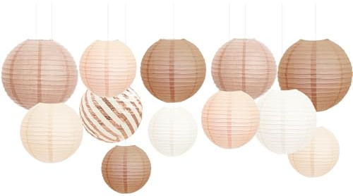 NICROHOME EUR Papierlaternen Dekoration, 12 Stück rustikale cremeweiße Papier Hängelaternen Lampions Deko für Hochzeitsdekorationen, Verlobung, Babyparty, Geburtstags, Boho Brautparty Dekorationen