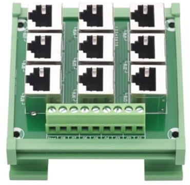 EpheyFIF Adattatore per morsettiera Ethernet per connettore RJ45 8p8c con 9 porte e cablaggio terminale a vite per uso su guida DIN