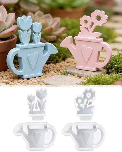 EPODA 2 Stück Tulpen-Silikonformen, Blumenkorb und Gießkanne für Gips | Gießformen für Gips, Beton und Resin, ideal für Frühlingsdeko, Osterdeko, Tischdeko und kreative DIY-Bastelprojekte