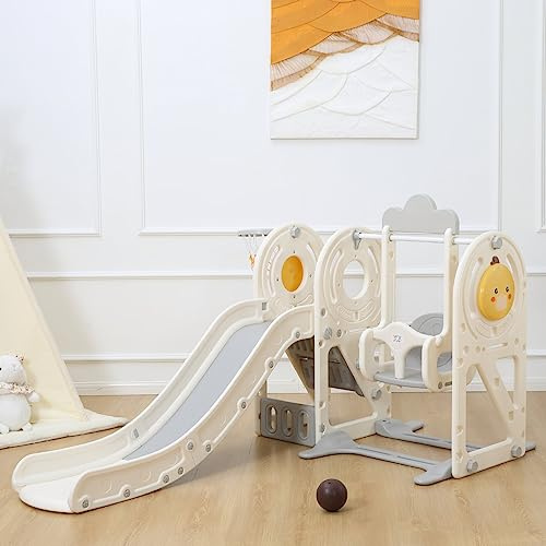 Baby Vivo Toboggan Enfant - Jeu d'Extérieur et à l'Intérieur - Aire de Jeux pour Enfants Jardin Quacki en Blanc/Beige