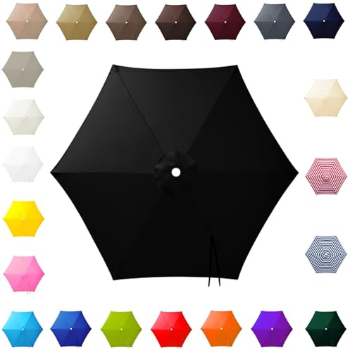3.0m Replacement Parasol Canopy for 6 Arms, 2m-3m Patio Umbrella Cloth, Waterproof Outdoor Garden Canopy, Beach Parasols Covers, Fabric Sun Shade Top Only, for Pool Lawn(Black,3.0m/9.8ft)