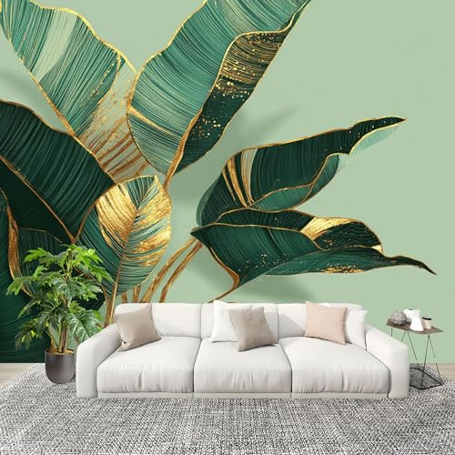 Mural Papel Pintado 3D 300x210 cm Tropical Tema De Plantas Fotomurales Tejido No Tejido Antiarrugas Póster Verde Claro Murales Fotográfico Moderno Decoración de Paredes