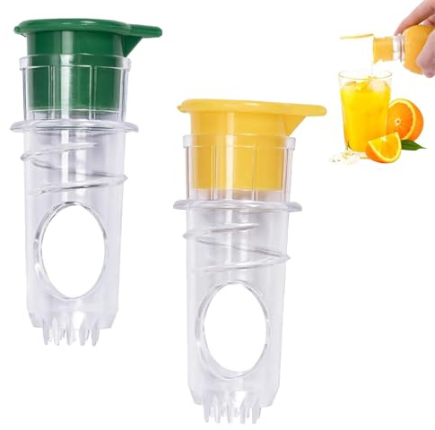Lot de 2 presse-agrumes, manuel, presse-citron, réutilisable, bec verseur à visser, pour presser le jus des citrons verts, des oranges et des citrons (vert jaune)