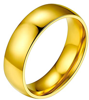 PROSTEEL Trauring Verlobungsring für Männer 18k vergoldet Herren hochglanzpoliert Bandring Größe 64 einfach 6mm breit Modeschmuck Accessoire für Partnerschaft Freundschaft