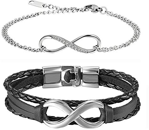 OIDEA Infinity Armband Leder Geflochten mit Karabiner Verschluss, verstellbar Unendlichkeitszeichen Echtleder Edelstahl Armreif für Herren Damen, Schwarz Rot Braun