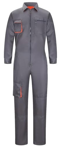 Yukirtiq Homme Combinaison de Travail Mecanicien Salopette Cote Fermeture éclair Combinaison Bleu de Travail, Gris, M