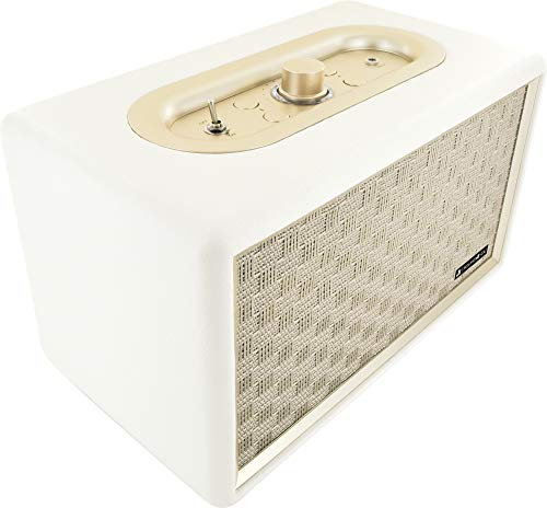 SCHWAIGER 661712 Retro Bluetooth Lautsprecher Vintage Speaker Lederoptik Holzgehäuse Akku HiFi Musikbox inkl. Klinkenkabel Micro-USB-Kabel weiß