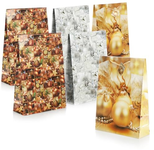 COM-FOUR® 6x Geschenktüte für Weihnachten, Nikolaus und Advent | Geschenktasche mit Weihnachtsmotiv - Geschenkbeutel [Auswahl variiert]