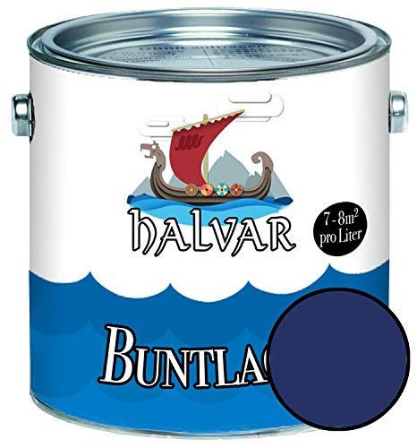 Halvar Buntlack für Holz & Metall GLÄNZEND Blau RAL 5000-5024 Holzfarbe Holzlack Innen & Außen robuster Kunstharzlack Wetterbeständig & perfekter Langzeitschutz (1 L, RAL 5022 Nachtblau)