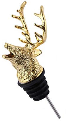 Mousyee Vertedor de Alcohol, Vertedor de Botellas Vertedor de Aleación de Zinc Vertedor de Forma de Cabeza de Ciervo Pulido Vintage Tignt No Es Fácil de Oxidar para 18 mm-20mm (Dorado)