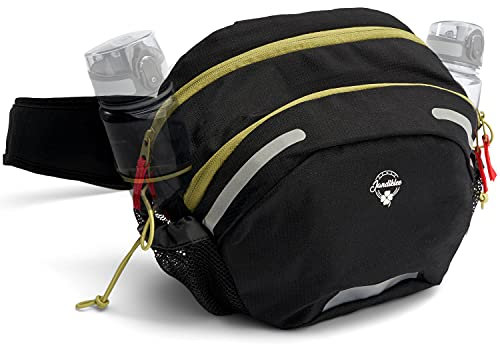 Jandiklee Große 9 Liter Hüfttasche, Bauchtasche, Gürteltasche mit Flaschenhalter und durchgehend gepolstertem Gürtel zum Wandern, Fahrradfahren, Hundetraining (grün-rot)