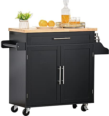 HOMCOM Isla de Cocina con Ruedas Cajón 2 Puertas 109x40x89 cm Negro