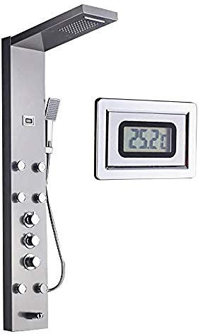 Duschpaneel mit Thermostat aus Edelstahl mit Temperaturanzeige und 6 Massagedüsen
