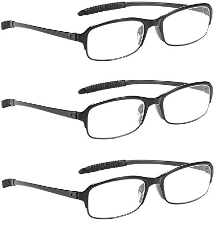 NRDIK PROFLEX Gafas de lectura flexibles (paquete de 3), antichoques, antiarañazos, antideslizantes, unisex (mujeres y hombres) (Oval; BLK; +1.5)
