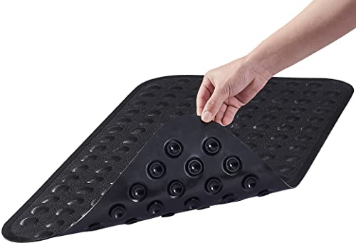 Yanzifly Bathtub Mat Non Slip Bath Mat for Tub Silicone Soft & Safe, Bath Tub Mat Non Slip Shower Mats, Suction Cups Bath Tub Anti Slip Matt for Kids Elderly Non Toxic, Machine Washable- Black
