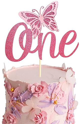 Arthsdite 1 Pc Butterfly Cake Topper - Baby Shower & 1st Birthday Party Supplies - Pink Glitter