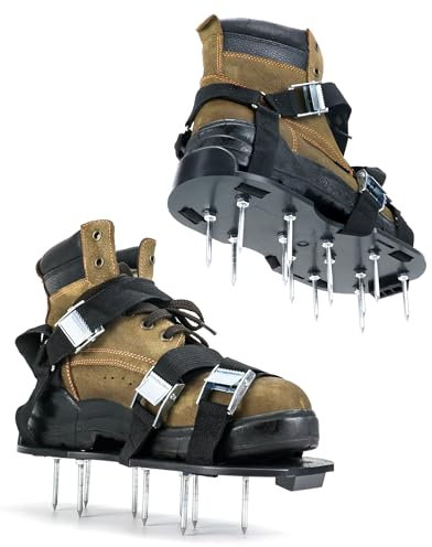 QWORK® Lawn Aerator Shoes - Sturdy Plastic Base with Metal Buckle Strap and 26 High-Performance Spikes
