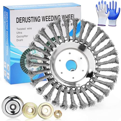 oumuik Cepillo de malas hierbas 200 x 25,4 mm, cepillo de acero para cortacésped, elimina eficazmente el musgo y las malas hierbas