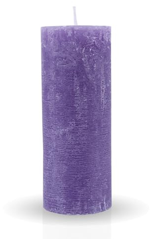 HS Candle Rustikale Stumpenkerze Lila Ø7cm x 18cm - vers. Farben/Größen - lang Brenndauer Antik Kerze, Duftfreie Altarkerze - Dekokerze