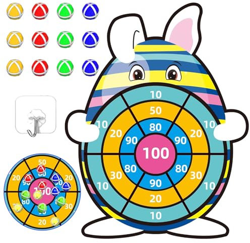Dartscheibe Kinder Häschen Kindergeburtstag Spiele Ostern Spielzeug Kinder Dartscheibe mit 12 Bällen Indoor Outdoor Spielzeug für Kinder Geburtstags Geschenke Ostern 56cm