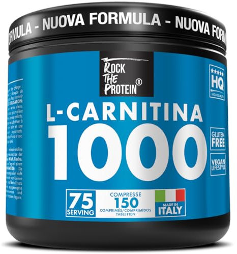 Carnitina 1000mg 150 Compresse Rock The Protein® Da L-Carnitina Tartrato, 2 Al Giorno, Pre Workout Per Energia E Metabolismo, Post Workout Per Recupero Muscolare