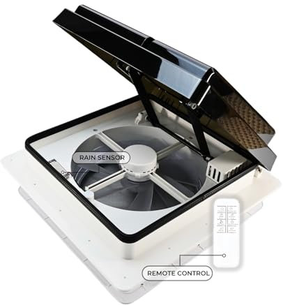 Airtaxi RV Roof Vent Fan with Rain Sensor & Remote, 1170 CFM High Airflow, 25dB Whisper Quiet 4-Speed Exhaust Fan, 14x14 Reversible 12V Vent for Camper, Trailer, Motorhome, 3-Year Warranty