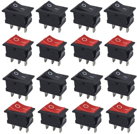 Senvenelec 16 st på/av, 3-polig mini vippströmbrytare AC 250 V 220 V 125 V 10 A 12 V, 3-stifts SPST växelströmbrytare röd + 8 svart + 8.
