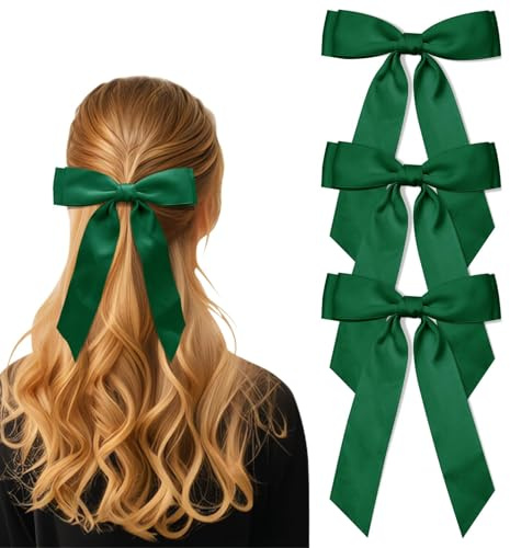Hebterrka Lot de 3 nœuds à cheveux vert armée pour femme - Double couche - Longue queue - Pinces à cheveux - Accessoires pour cheveux pour filles et tout-petits