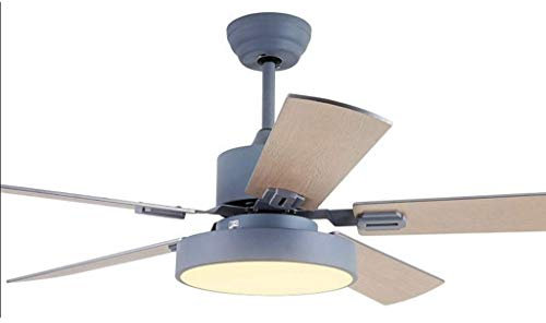 Retro Ceiling Fan Light Household Fan Light Wooden 5 Leaf Ceiling Fan Light Low Floor Ceiling Living Room Nordic Led Remote Control Ceiling Fan Light (Color : Gray, Size : 52 inches)