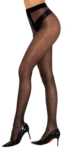 Yilanmy Strumpfhosen Damen Muster mit Polka Dots 20 DEN Glänzende Strumpfhose Punkten Herzen Muster Schwarz Transparent Gemusterte Feinstrumpfhose（Schwarz Punkten, S/M ）