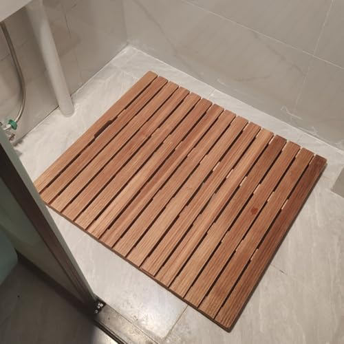 Caillebotis Douche Tapis de Bain en Bois Pour Sol de Salle de Bain, Tapis de Bain pour Douche D'intérieur 30 40 50 60 70 80 90 100 cm, Plate-forme à Lattes Antidérapante pour Baignoire(40x40cm(15 3/4x