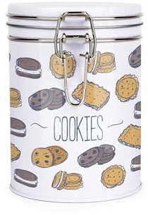Purely Home Cookies Jar - Fun Biscuits Patterned Storage Canister Family Gifts - White Metal Clip Lid Kitchen Food Storage Jars/Containers 700ml (13cm x 9.5cm)