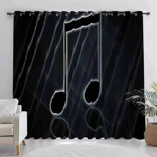 Musik Verdunkelungsvorhänge mit Ösen thermovorhang Schlafzimmer, 2er Set Muster 220 x 215 cm (B x H) wärme und kälteisolierende und schalldämmende Vorhang Blickdicht für Wohnzimmer Büro