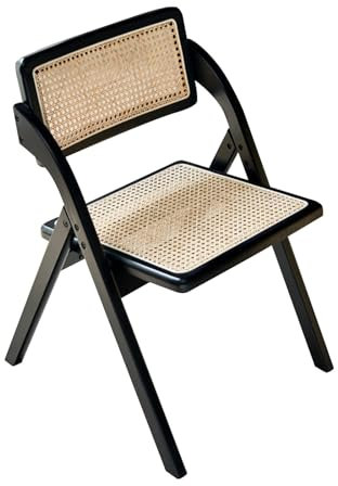 lyxamjrzyp Holzstühle Esszimmer Stühle Klappstuhl, Holzstuhl mit Natürlicher Rattan-gewebter Rückenlehne, für Den Küchengartenbalkon(Black)