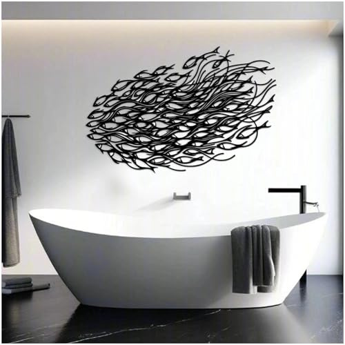 Generisch Wanddekoration, Fischschwarm Wanddeko Metall Schwarz Minimalistische Strichzeichnungen Wanddeko Badezimmer Für Wände Zu Hause, Im Garten, Im Hotel, Im Büro Oder Im Tanzstudio
