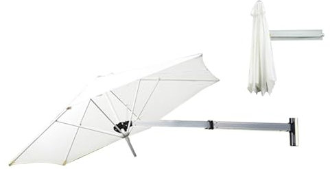 Wall-mounted Shading Umbrellas, Sunshade With Adjustable Pole, Sun Canopy Umbrella,2.5m(8.2ft) Large Sunshade,Outdoor Garden Balcony Tilting Sunshade, Parasol For Yard/Garden/Deck Porch(White)