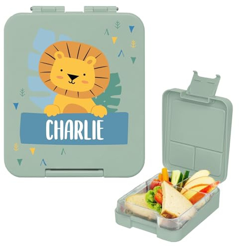 gutmarkiert Brotdose für Kinder personalisiert mit Namen - Salbeigrün Motiv | Personalisierbare Lunchbox - Mikrowellen- und spülmaschinenfest - für Jungen und Mädchen - ideal für Kita und Schule
